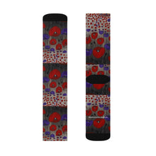 Load image into Gallery viewer, Step out in style with these funky socks! 3 sizes. Ribbed tube, cushioned bottoms, sublimated print by Kerry Sandhu Art
