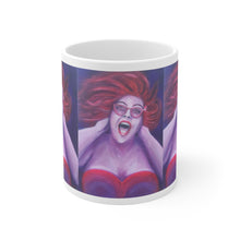 Load image into Gallery viewer, 11oz BPA, lead-free, microwave/dishwasher safe, white ceramic, vivid colours. Many original artworks by Kerry Sandhu Art
