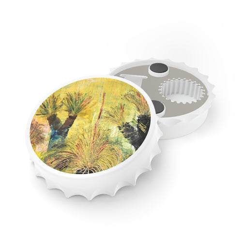 Plastic exterior w/ metallic bottom, magnetic back, 2 different opening mechanisms, matte finish. Art by Kerry Sandhu Art