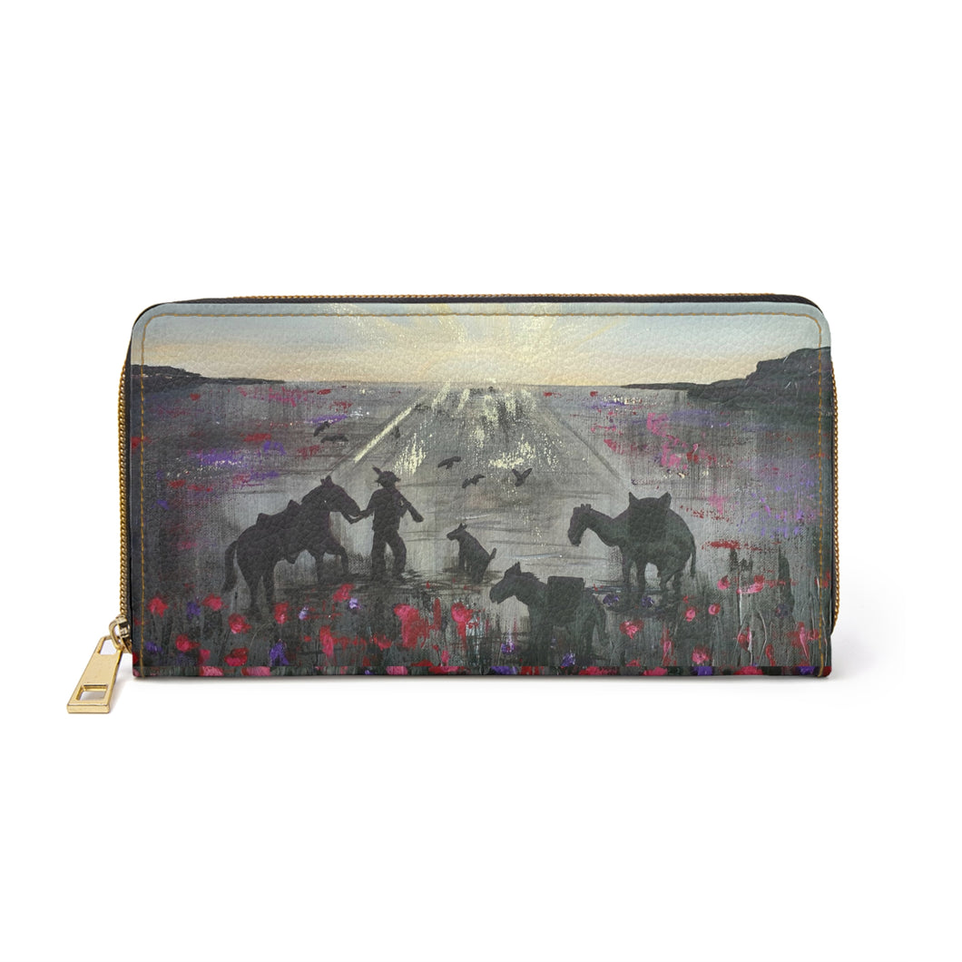 The Band Played Waltzing Matilda - ZIPPER WALLET - Designed from original ANZAC Day artwork - red poppies