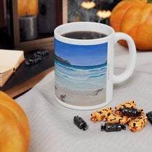 Load image into Gallery viewer, 11oz BPA, lead-free, microwave/dishwasher safe, white ceramic, vivid colours. Many original artworks by Kerry Sandhu Art
