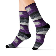 Load image into Gallery viewer, Step out in style with these funky socks! 3 sizes. Ribbed tube, cushioned bottoms, sublimated print by Kerry Sandhu Art

