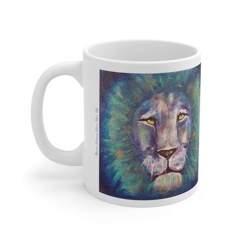 11oz BPA, lead-free, microwave/dishwasher safe, white ceramic, vivid colours. Many original artworks by Kerry Sandhu Art