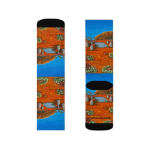 Load image into Gallery viewer, Step out in style with these funky socks! 3 sizes. Ribbed tube, cushioned bottoms, sublimated print by Kerry Sandhu Art
