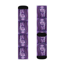 Load image into Gallery viewer, Step out in style with these funky socks! 3 sizes. Ribbed tube, cushioned bottoms, sublimated print by Kerry Sandhu Art
