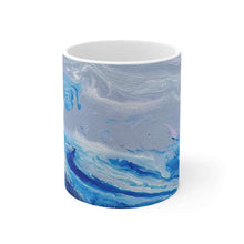 Load image into Gallery viewer, 11oz BPA, lead-free, microwave/dishwasher safe, white ceramic, vivid colours. Many original artworks by Kerry Sandhu Art
