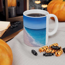 Load image into Gallery viewer, 11oz BPA, lead-free, microwave/dishwasher safe, white ceramic, vivid colours. Many original artworks by Kerry Sandhu Art
