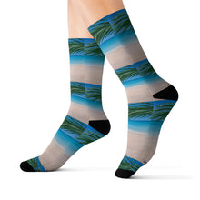 Load image into Gallery viewer, Step out in style with these funky socks! 3 sizes. Ribbed tube, cushioned bottoms, sublimated print by Kerry Sandhu Art
