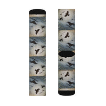 Load image into Gallery viewer, Step out in style with these funky socks! 3 sizes. Ribbed tube, cushioned bottoms, sublimated print by Kerry Sandhu Art
