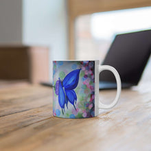 Load image into Gallery viewer, 11oz BPA, lead-free, microwave/dishwasher safe, white ceramic, vivid colours. Many original artworks by Kerry Sandhu Art
