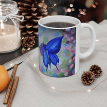 Load image into Gallery viewer, 11oz BPA, lead-free, microwave/dishwasher safe, white ceramic, vivid colours. Many original artworks by Kerry Sandhu Art
