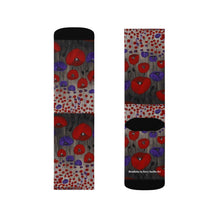 Load image into Gallery viewer, Step out in style with these funky socks! 3 sizes. Ribbed tube, cushioned bottoms, sublimated print by Kerry Sandhu Art
