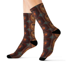 Load image into Gallery viewer, Step out in style with these funky socks! 3 sizes. Ribbed tube, cushioned bottoms, sublimated print by Kerry Sandhu Art
