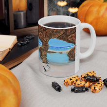 Load image into Gallery viewer, 11oz BPA, lead-free, microwave/dishwasher safe, white ceramic, vivid colours. Many original artworks by Kerry Sandhu Art

