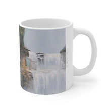 Load image into Gallery viewer, 11oz BPA, lead-free, microwave/dishwasher safe, white ceramic, vivid colours. Many original artworks by Kerry Sandhu Art
