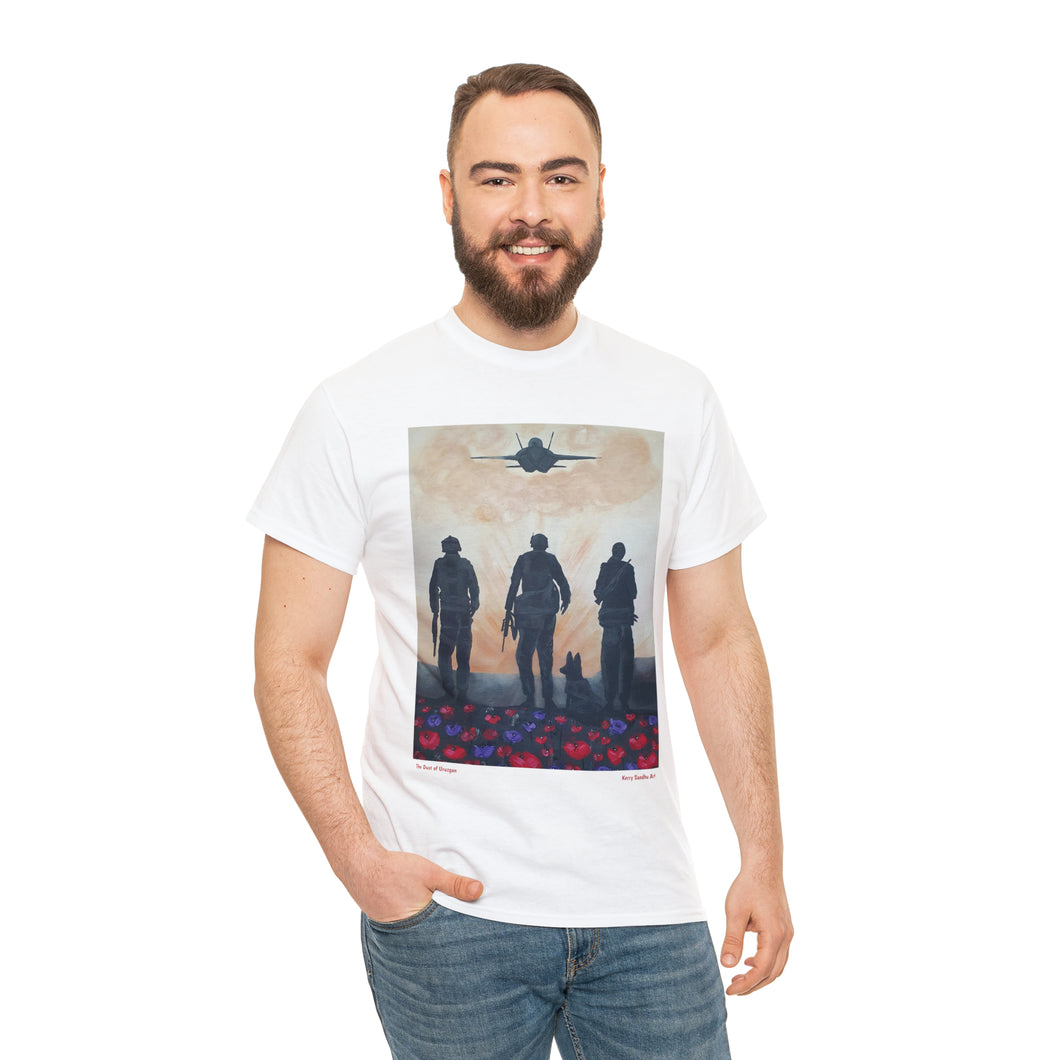 The Dust of Uruzgan - Unisex HEAVY COTTON TEE - Designed from Original Anzac Day artwork (Image on front)