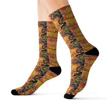 Load image into Gallery viewer, Step out in style with these funky socks! 3 sizes. Ribbed tube, cushioned bottoms, sublimated print by Kerry Sandhu Art
