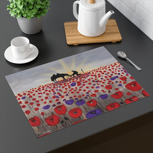 Poppies Placemat - two-sided construction, one-side print & a natural back, 100% cotton, easy to clean by Kerry Sandhu Art.