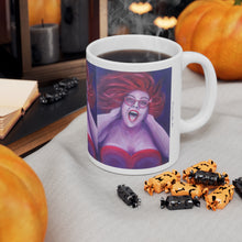 Load image into Gallery viewer, 11oz BPA, lead-free, microwave/dishwasher safe, white ceramic, vivid colours. Many original artworks by Kerry Sandhu Art
