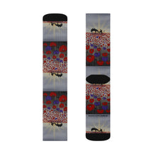 Load image into Gallery viewer, Step out in style with these funky socks! 3 sizes. Ribbed tube, cushioned bottoms, sublimated print by Kerry Sandhu Art
