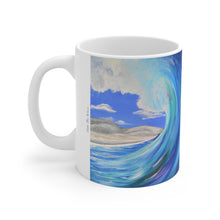 Load image into Gallery viewer, 11oz BPA, lead-free, microwave/dishwasher safe, white ceramic, vivid colours. Many original artworks by Kerry Sandhu Art
