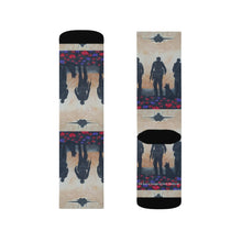 Load image into Gallery viewer, Step out in style with these funky socks! 3 sizes. Ribbed tube, cushioned bottoms, sublimated print by Kerry Sandhu Art
