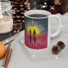 Load image into Gallery viewer, 11oz BPA, lead-free, microwave/dishwasher safe, white ceramic, vivid colours. Many original artworks by Kerry Sandhu Art
