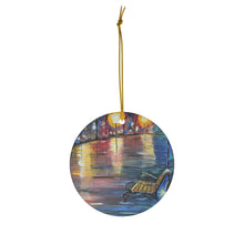 Load image into Gallery viewer, Original artwork front, description on back. Thick high-quality porcelain. 7cm diameter. Comes w/ ribbon by Kerry Sandhu Art
