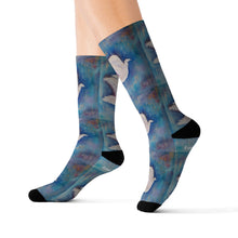 Load image into Gallery viewer, Step out in style with these funky socks! 3 sizes. Ribbed tube, cushioned bottoms, sublimated print by Kerry Sandhu Art
