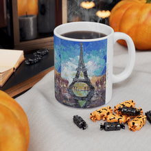 Load image into Gallery viewer, 11oz BPA, lead-free, microwave/dishwasher safe, white ceramic, vivid colours. Many original artworks by Kerry Sandhu Art
