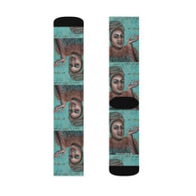 Load image into Gallery viewer, Step out in style with these funky socks! 3 sizes. Ribbed tube, cushioned bottoms, sublimated print by Kerry Sandhu Art
