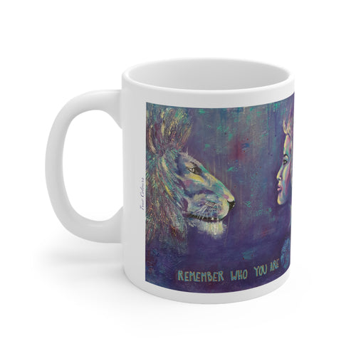 11oz BPA, lead-free, microwave/dishwasher safe, white ceramic, vivid colours. Many original artworks by Kerry Sandhu Art