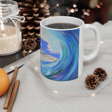 Load image into Gallery viewer, 11oz BPA, lead-free, microwave/dishwasher safe, white ceramic, vivid colours. Many original artworks by Kerry Sandhu Art
