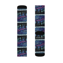 Load image into Gallery viewer, Step out in style with these funky socks! 3 sizes. Ribbed tube, cushioned bottoms, sublimated print by Kerry Sandhu Art
