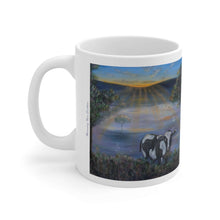 Load image into Gallery viewer, 11oz BPA, lead-free, microwave/dishwasher safe, white ceramic, vivid colours. Many original artworks by Kerry Sandhu Art
