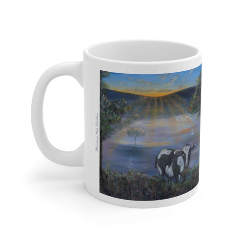 11oz BPA, lead-free, microwave/dishwasher safe, white ceramic, vivid colours. Many original artworks by Kerry Sandhu Art