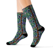 Load image into Gallery viewer, Step out in style with these funky socks! 3 sizes. Ribbed tube, cushioned bottoms, sublimated print by Kerry Sandhu Art
