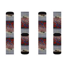 Load image into Gallery viewer, Step out in style with these funky socks! 3 sizes. Ribbed tube, cushioned bottoms, sublimated print by Kerry Sandhu Art
