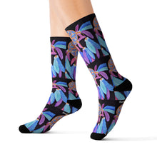 Load image into Gallery viewer, Step out in style with these funky socks! 3 sizes. Ribbed tube, cushioned bottoms, sublimated print by Kerry Sandhu Art
