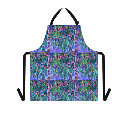 Apron - lightweight, silky finish 100% polyester, two front pockets. Many original artwork designs by Kerry Sandhu Art