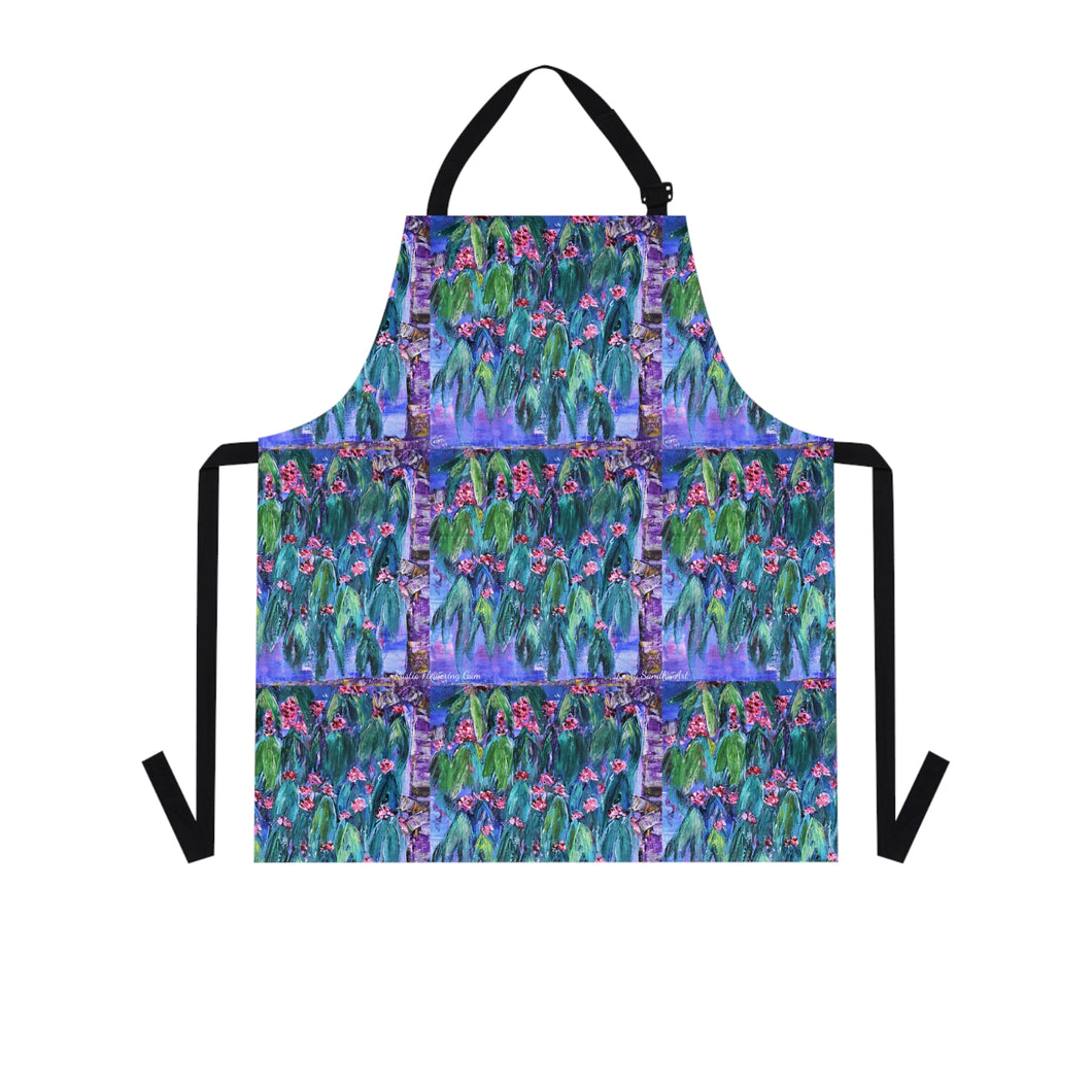 Apron - lightweight, silky finish 100% polyester, two front pockets. Many original artwork designs by Kerry Sandhu Art