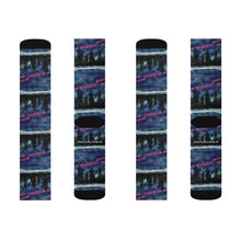 Load image into Gallery viewer, Step out in style with these funky socks! 3 sizes. Ribbed tube, cushioned bottoms, sublimated print by Kerry Sandhu Art
