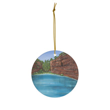 Load image into Gallery viewer, Original artwork front, description on back. Thick high-quality porcelain. 7cm diameter. Comes w/ ribbon by Kerry Sandhu Art
