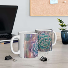 Load image into Gallery viewer, 11oz BPA, lead-free, microwave/dishwasher safe, white ceramic, vivid colours. Many original artworks by Kerry Sandhu Art
