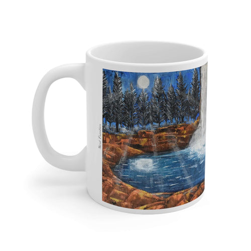 11oz BPA, lead-free, microwave/dishwasher safe, white ceramic, vivid colours. Many original artworks by Kerry Sandhu Art