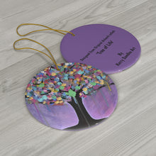 Load image into Gallery viewer, Original artwork front, description on back. Thick high-quality porcelain. 7cm diameter. Comes w/ ribbon by Kerry Sandhu Art
