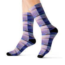Load image into Gallery viewer, Step out in style with these funky socks! 3 sizes. Ribbed tube, cushioned bottoms, sublimated print by Kerry Sandhu Art

