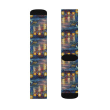 Load image into Gallery viewer, Step out in style with these funky socks! 3 sizes. Ribbed tube, cushioned bottoms, sublimated print by Kerry Sandhu Art
