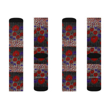 Load image into Gallery viewer, Step out in style with these funky socks! 3 sizes. Ribbed tube, cushioned bottoms, sublimated print by Kerry Sandhu Art

