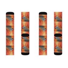 Load image into Gallery viewer, Step out in style with these funky socks! 3 sizes. Ribbed tube, cushioned bottoms, sublimated print by Kerry Sandhu Art
